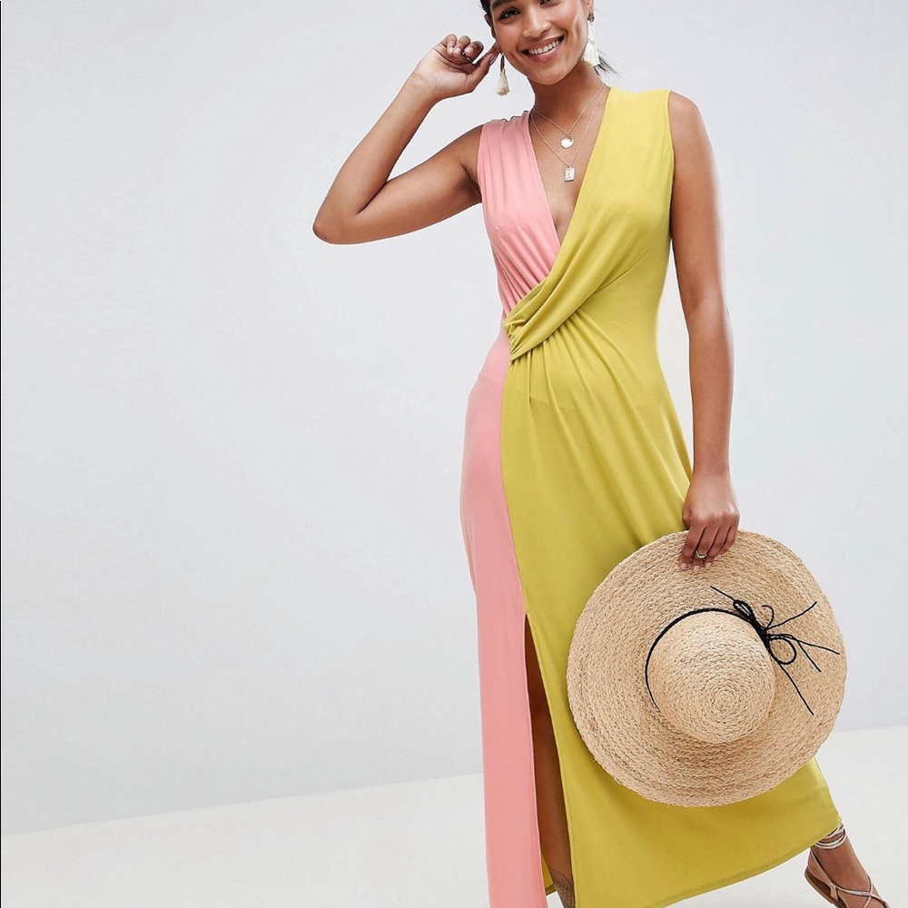ASOS DESIGN Color Block Twist Waist Maxi Dress